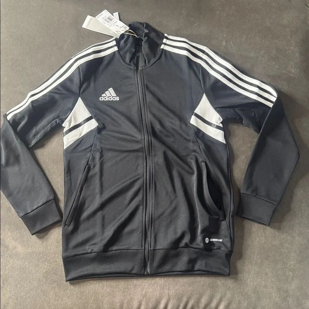 Adidas Kids Unisex Black White Athletic Soccer Track Jacket Full Zip Size L NWT